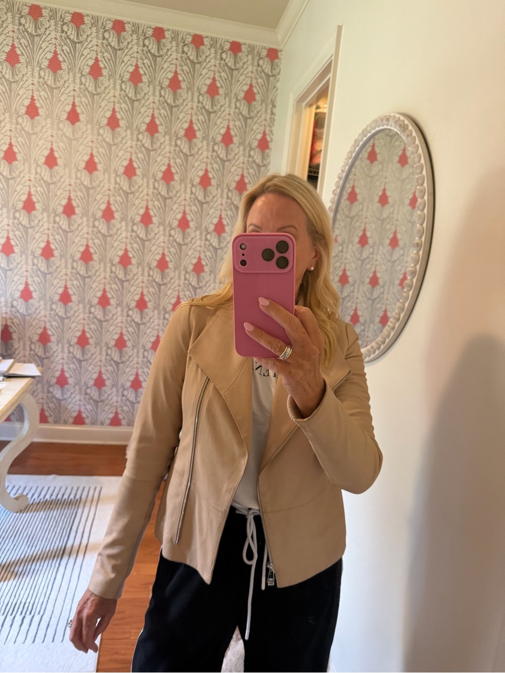 Vince Blush Pink Goat Leather Asymmetric Zip Moto Jacket